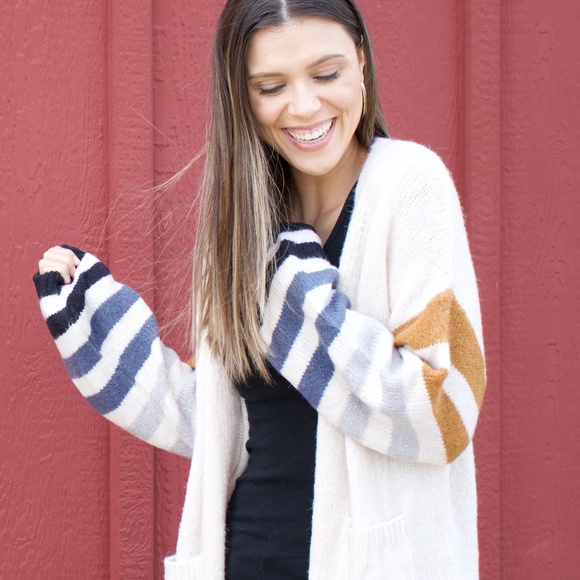 Sweaters - Cardigan with striped sleeves